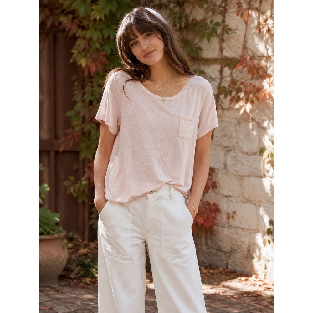 Vince Women Pale Pink Short Sleeve Scoop Neck Pocket Tee Shirt Size L